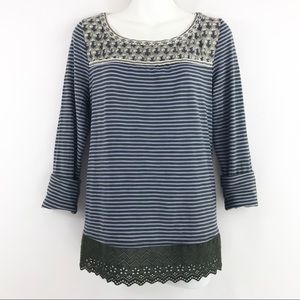 Little Yellow Button striped top in blue and black